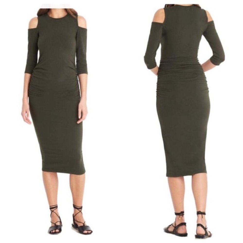 Michael Stars Cold Shoulder Ruched Dress Dark Grey Size Medium‎